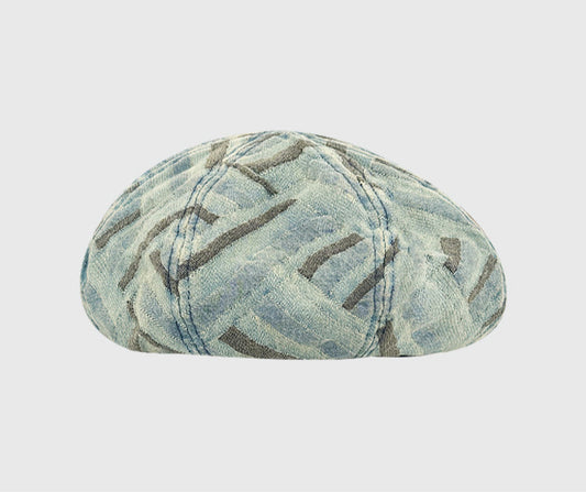 Trendy Abstract Pattern Denim Beret on Soft, Faded Denim - Artistic, Stylish Design, Lightweight and Versatile for Casual Wear, Street Style, and Fashion-Forward Looks  for Unisex