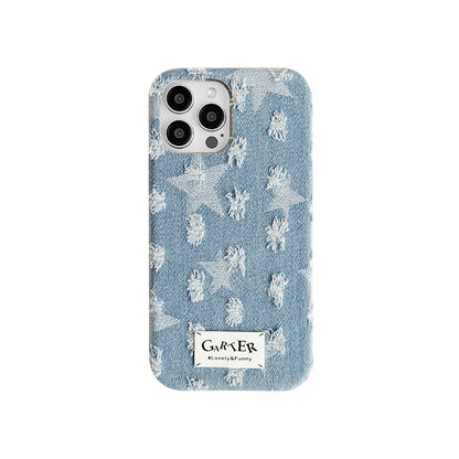 Denim fabric laminated with silicone Trendy Denim Texture Phone Case - Playful Star and Stripe Design for Young Women