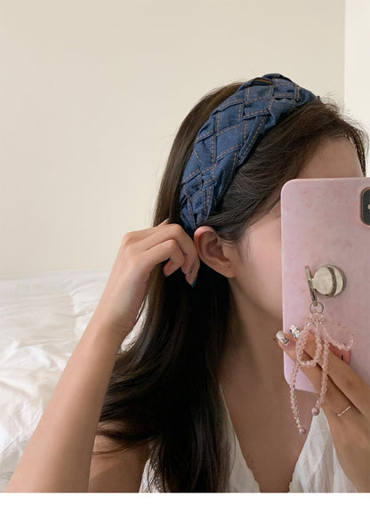 Trendy Braided Denim Headband with Contrast Stitching - Stylish and Durable Style for Women