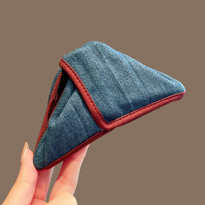 Original Denim Hair Clip with Burgundy Piping - Trendy, Functional Design, Ideal for Everyday Carry or as a Gift for Women