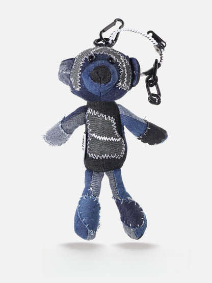 Original Denim Teddy Bear Keychain Pendant with Patchwork Denim and Embroidered Accents Design – Playful, Creative for Accessory, Gift, Decoration, Ideal for Adding a Quirky Touch to Your Keys or Bag for Unisex