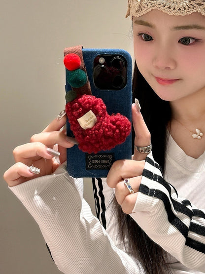 Denim fabric laminated with TPU Original Phone Case with Pom-Pom Accents - Playful and Artistic Design, Ideal for Everyday Use and Casual Outings for Women