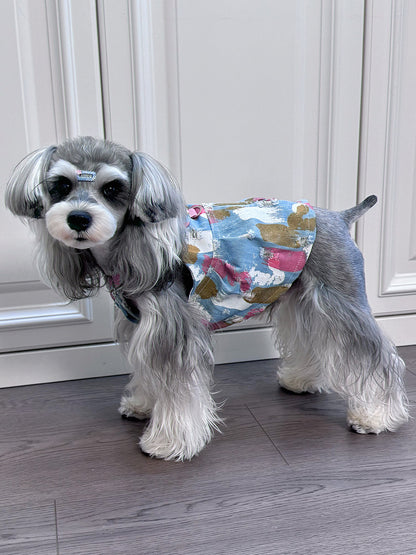 Original Denim Dog Vest Design with Blue Denim and Colorful Abstract Print – Stylish, Casual for Daily Wear, Outings, Casual Events, Ideal for Adding Comfort and Fashion to Your Pet’s Wardrobe for Pets