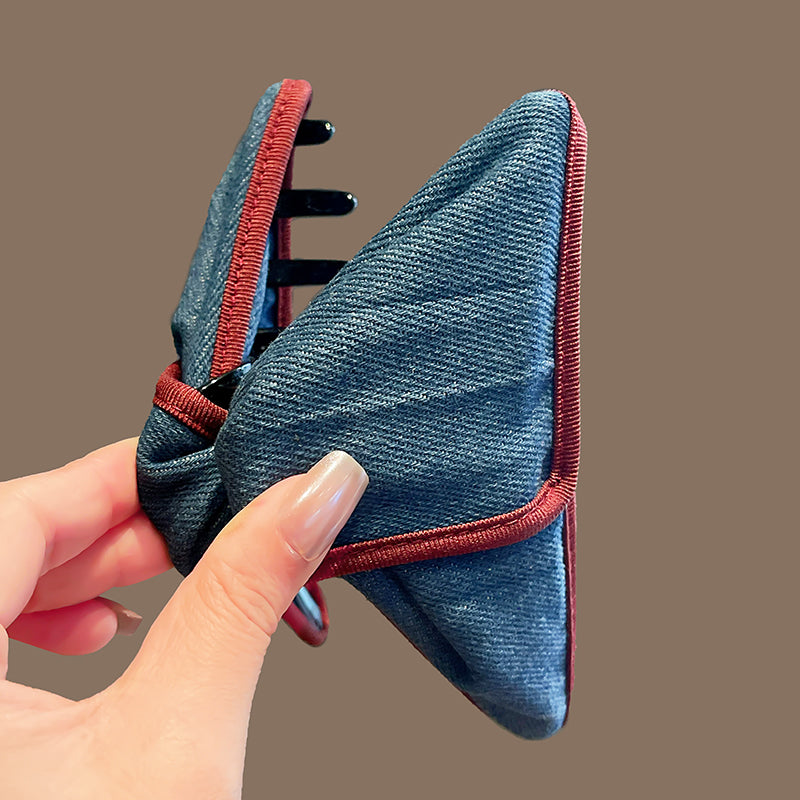 Original Denim Hair Clip with Burgundy Piping - Trendy, Functional Design, Ideal for Everyday Carry or as a Gift for Women