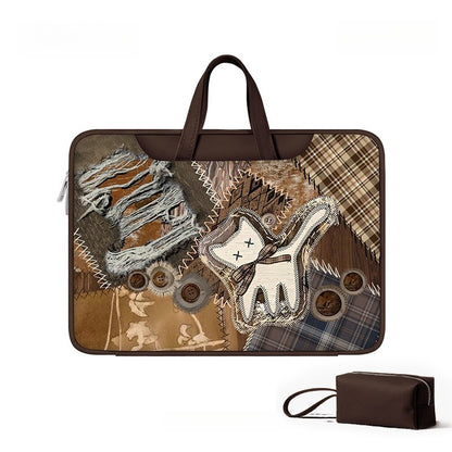 Denim Style PU Original Patchwork Laptop Bag Design with Denim and Fabric Mix and Unique Cat Design – Artistic, Quirky for Daily Use, Work, Travel, Ideal for Adding Creativity and Durability to Your Daily Essentials for Unisex