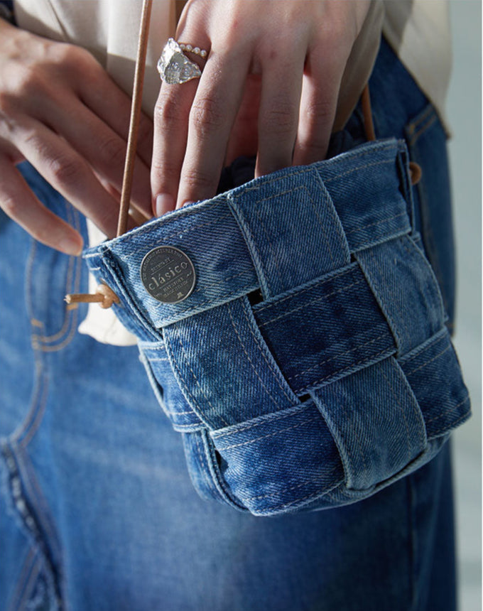 Original Denim Mini crossbody bag Design with Blue Denim and Leather Handles – Stylish, Casual for Daily Outings, Shopping, Casual Activities, Ideal for Adding a Unique Charm to Any Casual Outfit for Women