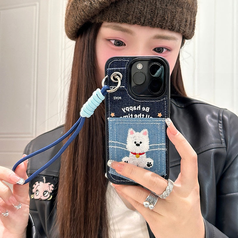 Denim fabric laminated with TPU Trendy Phone Case - Cute Denim Cat Style with Playful, Expressive, and Durable Design for Cat Enthusiasts for Women