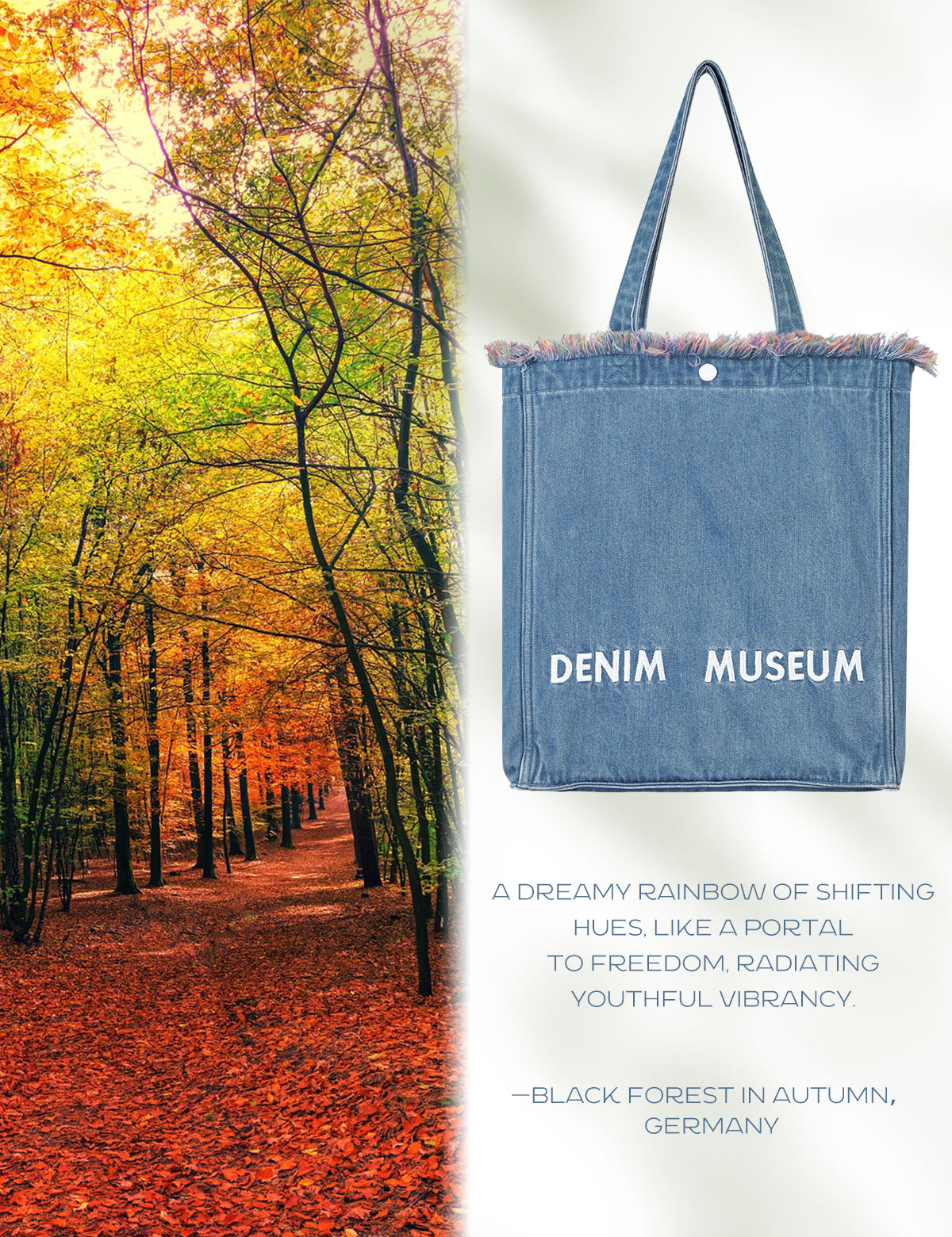 DENIM MUSEUM Forest Glow Series - Tassel Denim Bag, Dreamy Nature Style, Ethereal Artistic Choice