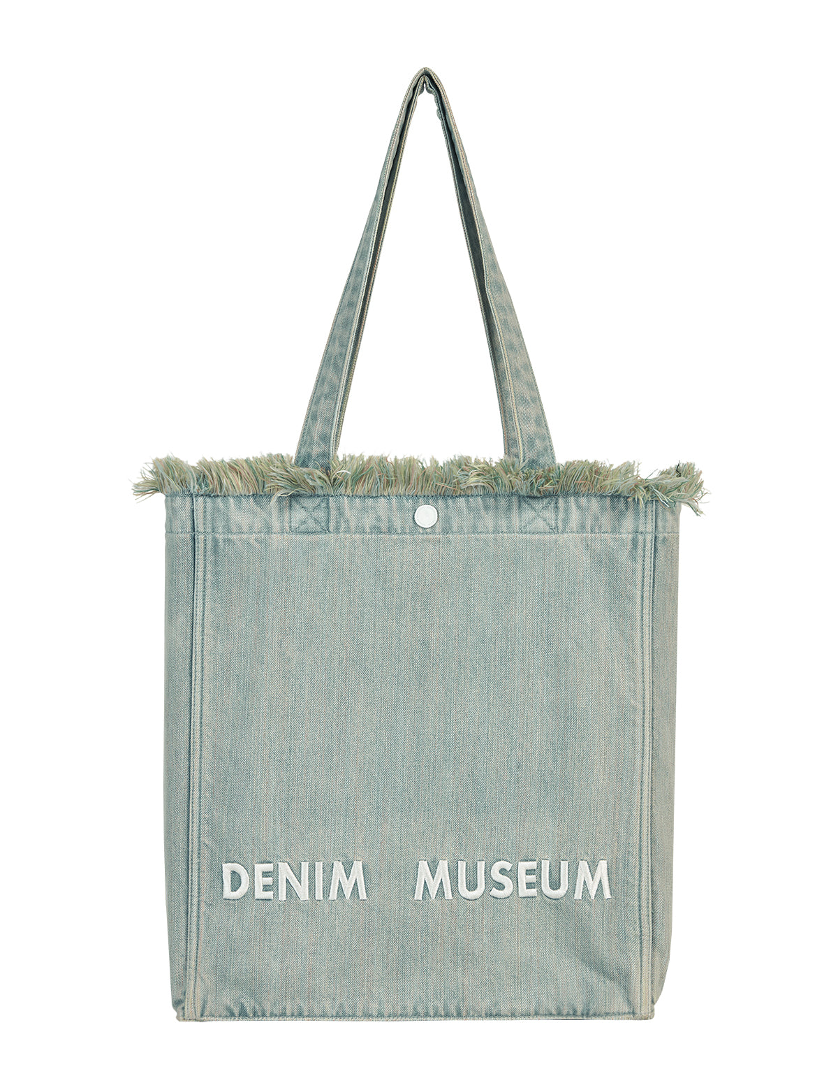 DENIM MUSEUM Forest of Solitude Denim Tote – Três tons de azul inspirados na mística da natureza, com detalhes de franjas sonhadoras