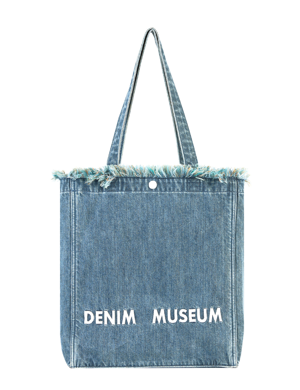 DENIM MUSEUM Forest of Solitude Denim Tote – Três tons de azul inspirados na mística da natureza, com detalhes de franjas sonhadoras