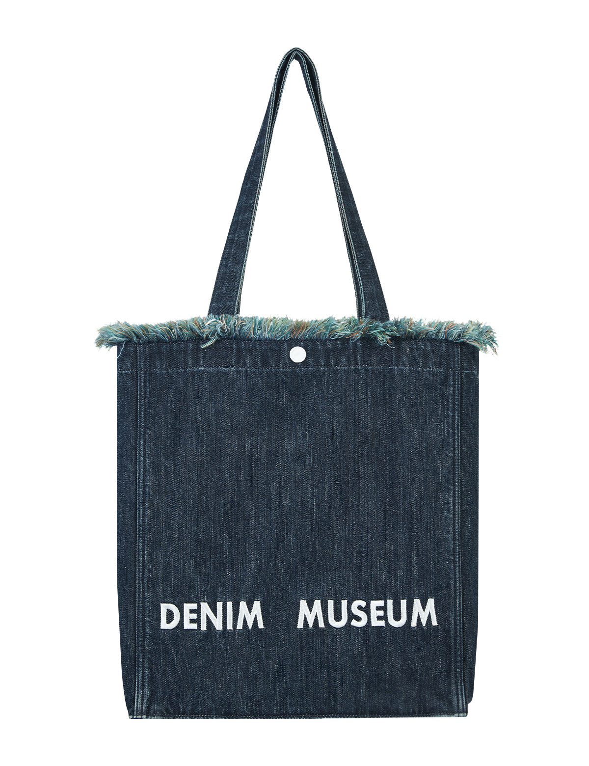 DENIM MUSEUM Forest of Solitude Denim Tote – Três tons de azul inspirados na mística da natureza, com detalhes de franjas sonhadoras