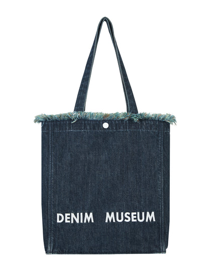 DENIM MUSEUM Forest of Solitude Denim Tote – Triple Blue Shades Inspired by Nature’s Mystique, with Dreamy Fringe Detail for Women