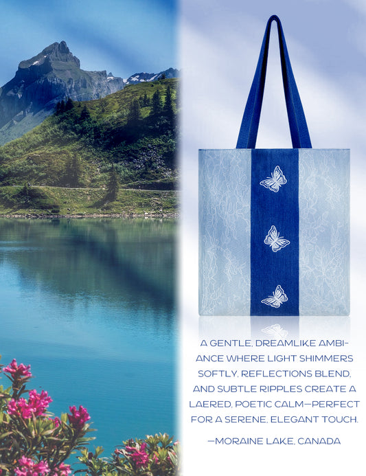 DENIM MUSEUM Azure Mirage Denim Tote Bag - Dreamy Butterfly Accent Tote för unga kvinnor,Azure Flutter & Flutter Mirage