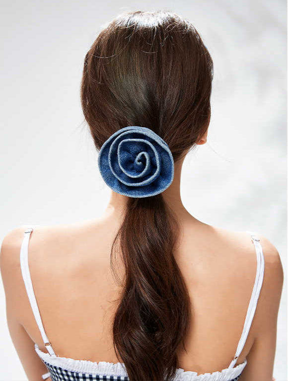 Trendy Denim Hair Clip - Rose Shaped, Lightweight, Sophistication, Elegant Style for Elegant Women