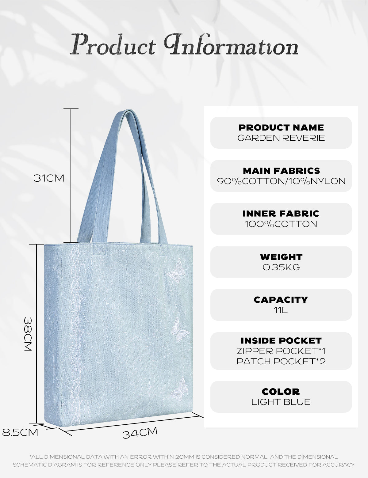 DENIM MUSEUM Vine & Butterfly Denim Tote Bag - Elegant & Lightweight Tote for Daily Commute and Fashionable Outfits for Women