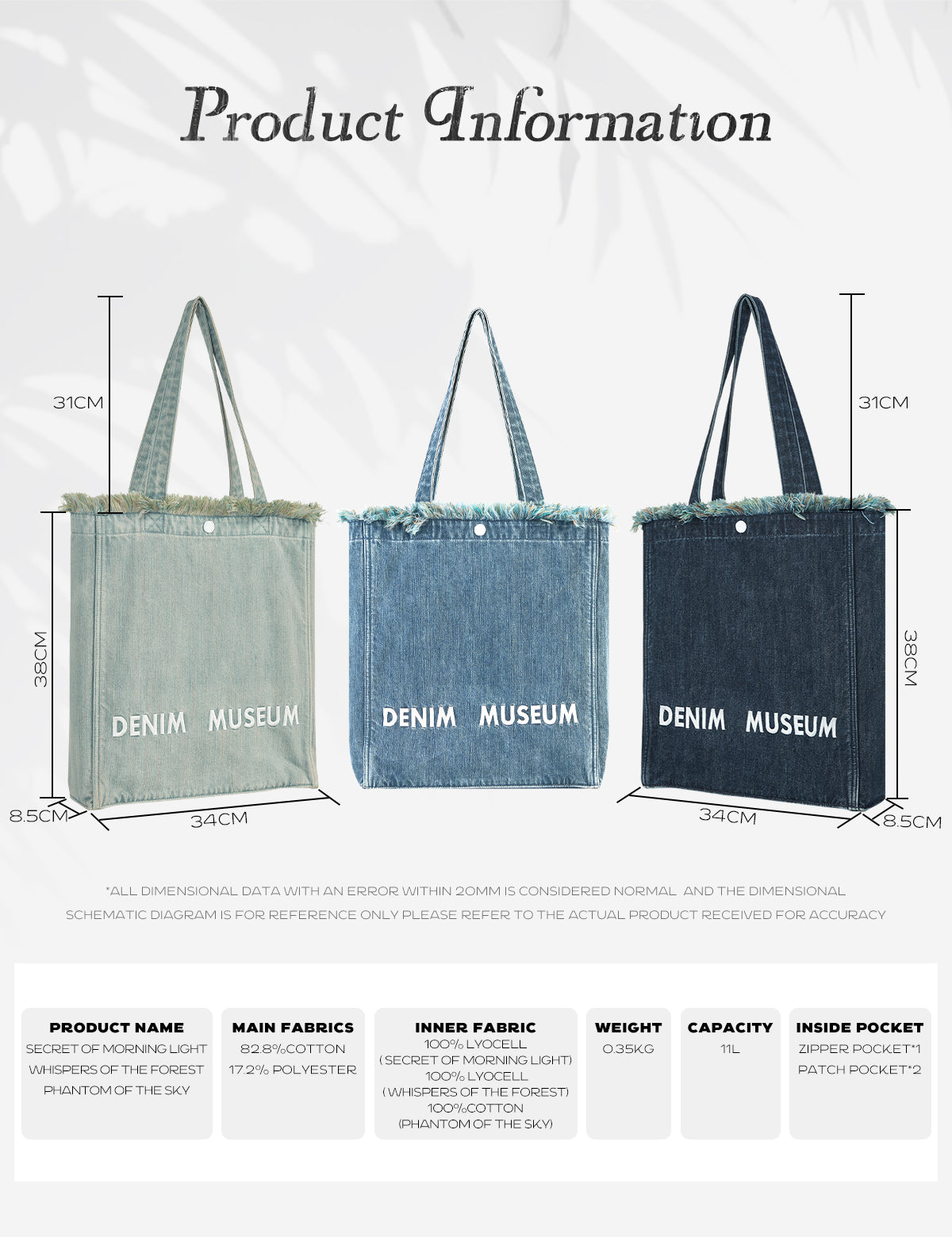 DENIM MUSEUM Forest of Solitude Denim Tote – Triple Blue Shades Inspired by Nature’s Mystique, with Dreamy Fringe Detail for Women